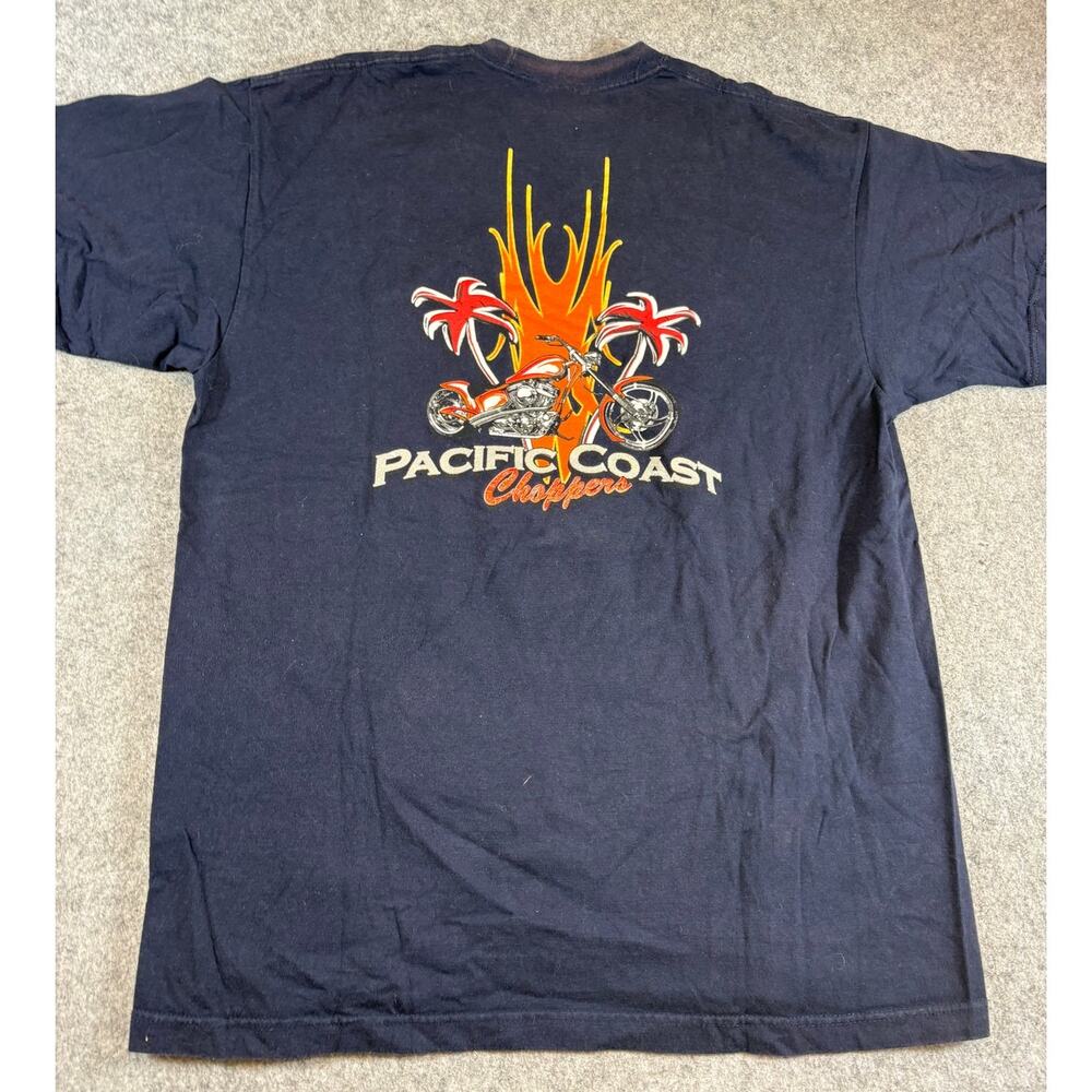 VINTAGE Pacific Coast Choppers Shirt Mens Blue Graphic Biker Motorcycle USA XL